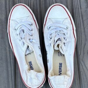 Converse White Low-Top Canvas Sneakers with Red Stripe